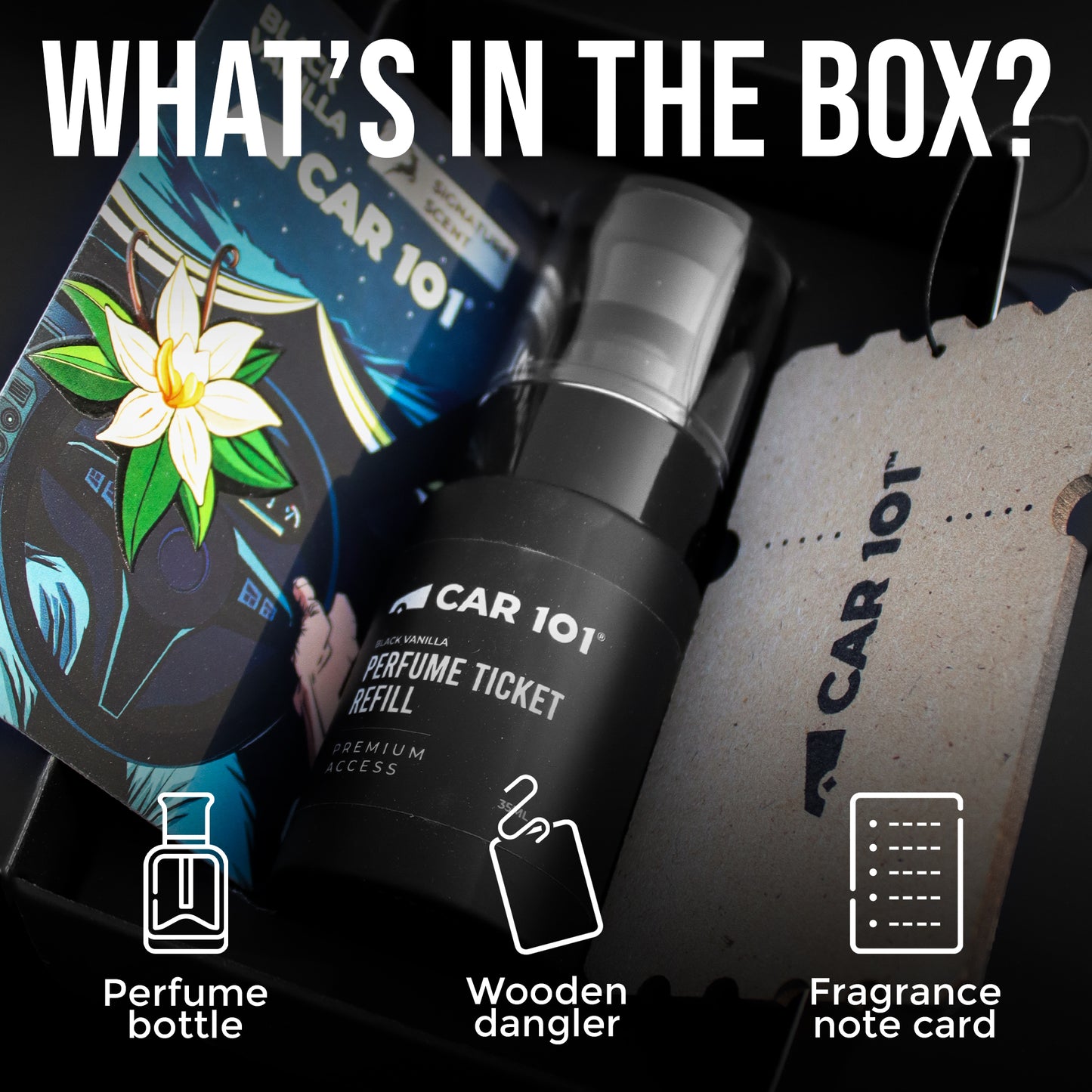 CAR101 Black Vanilla – Smooth & Warm Car Perfume
