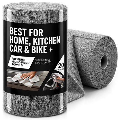 CAR101 Rip Rolls | 220 GSM Microfiber Towel Roll | 20 Units of tearable & reusable microfibre towels.