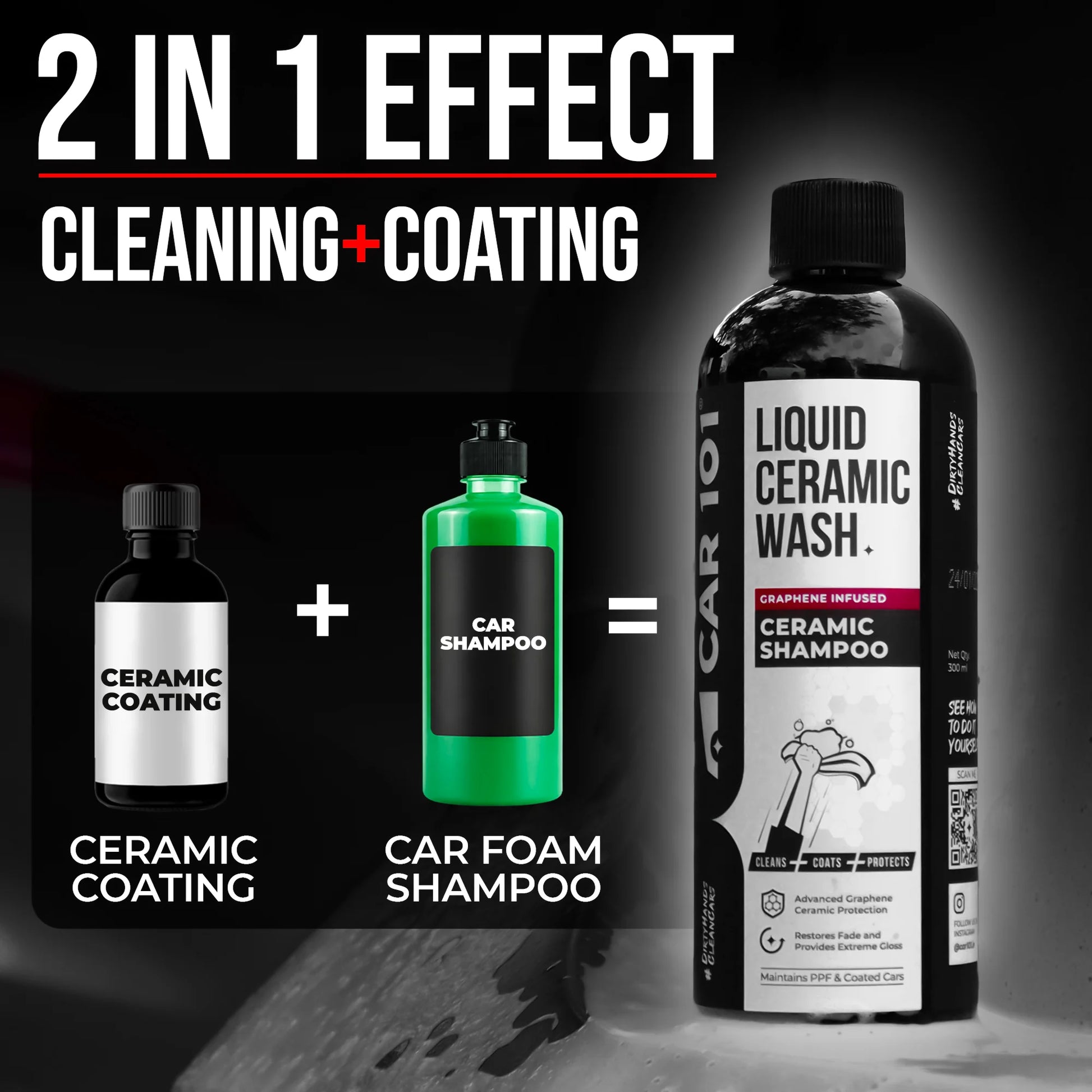 600 GSM Microfiber Cloth | for Car & Bike | Large Size + Ceramic Coating Shampoo - 300ML | 2-in-1 Effect Coating & Cleaning | Glossy Finish
