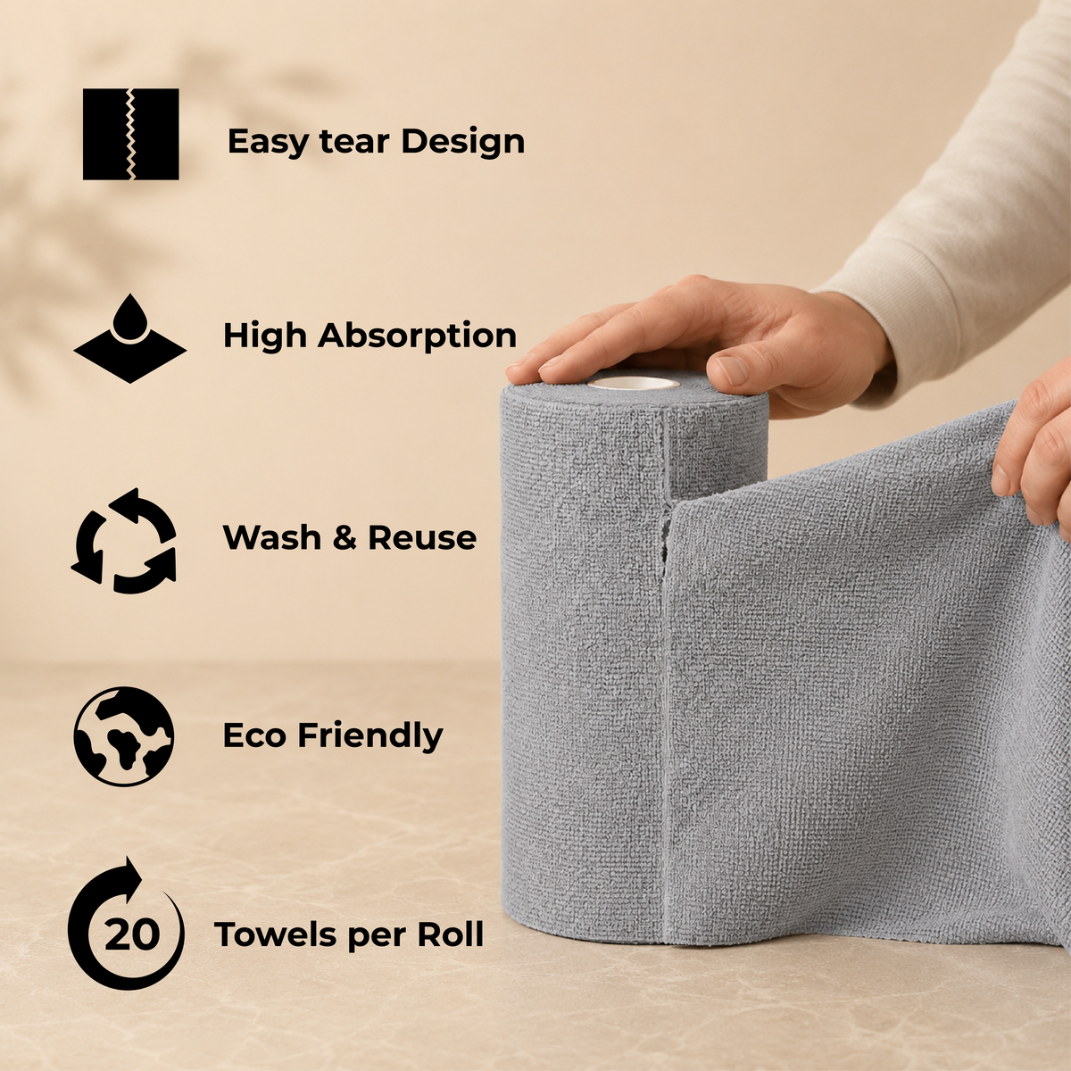 CAR101 Rip Rolls | 220 GSM Microfiber Towel Roll | 20 Units of tearable & reusable microfibre towels.