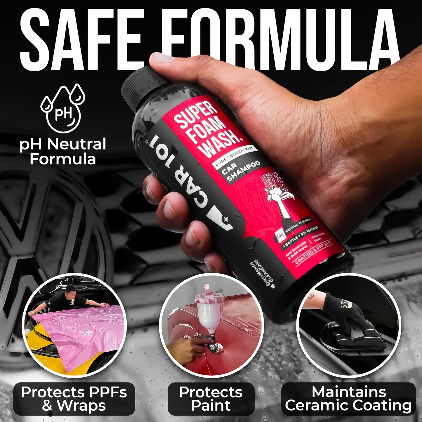 600 GSM Microfiber Cloth + Super Foam Wash Car Shampoo + Ceramic Coating Shampoo 300ml | 2-in-1 Effect Coating & Cleaning