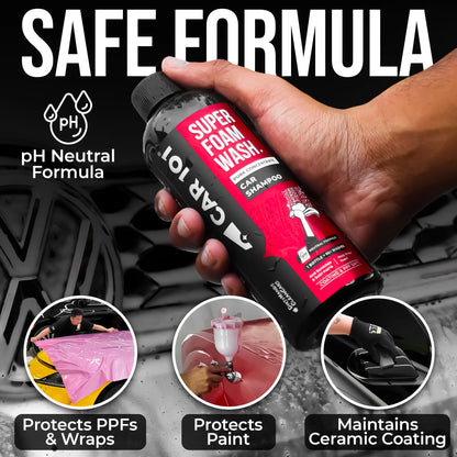 600 GSM Microfiber Cloth + Super Foam Wash Car Shampoo + Ceramic Coating Shampoo 300ml | 2-in-1 Effect Coating & Cleaning