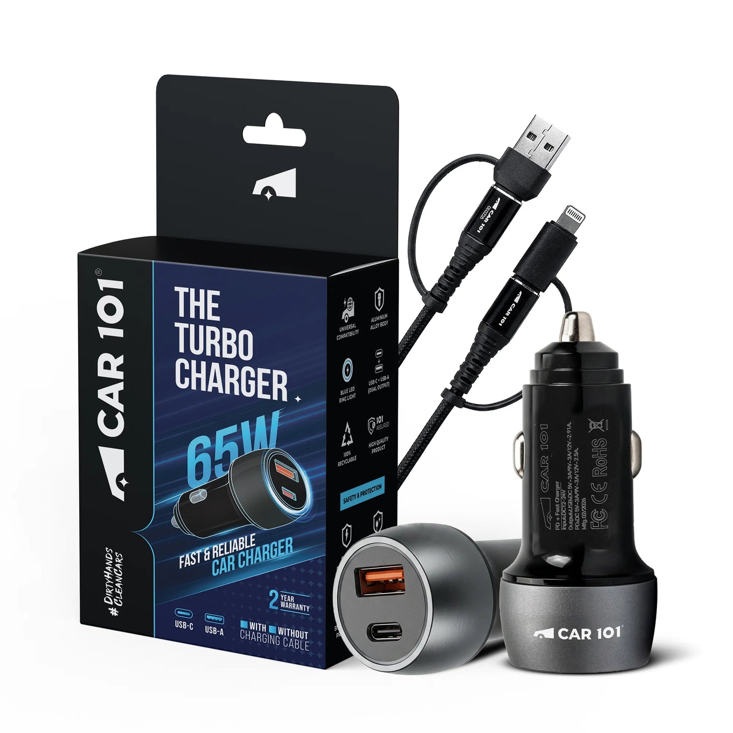 CAR101 Turbo Fast 65W Car Charge with 4 in 1 Cable
