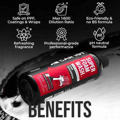 600 GSM Microfiber Cloth | for Car & Bike | Large Size + Super Foam Wash Car Shampoo | pH Neutral Formula