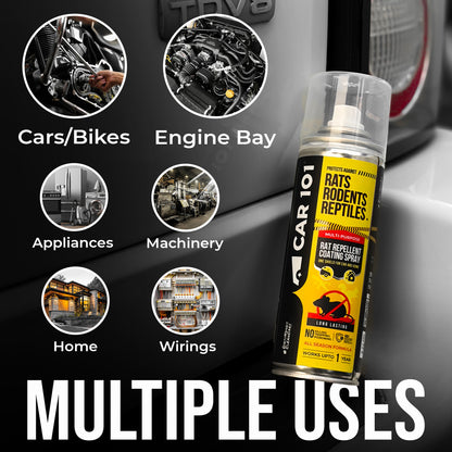 CAR101 Car Rat Repellent Spray | Anti Rat & Rodent Spray for Engine & Wiring Protection | Long Lasting Rat Protection for Cars & Bikes