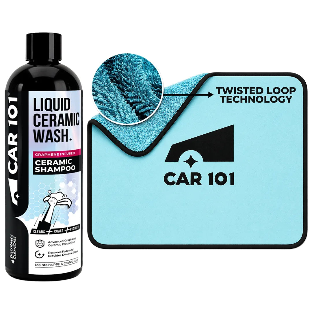600 GSM Microfiber Cloth | for Car & Bike | Large Size + Ceramic Coating Shampoo - 300ML | 2-in-1 Effect Coating & Cleaning | Glossy Finish