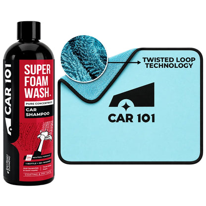 600 GSM Microfiber Cloth | for Car & Bike | Large Size + Super Foam Wash Car Shampoo | pH Neutral Formula