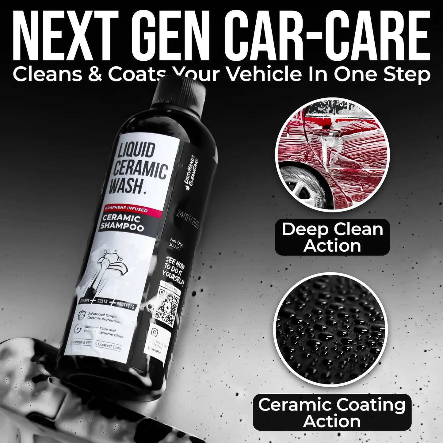 600 GSM Microfiber Cloth | for Car & Bike | Large Size + Ceramic Coating Shampoo - 300ML | 2-in-1 Effect Coating & Cleaning | Glossy Finish