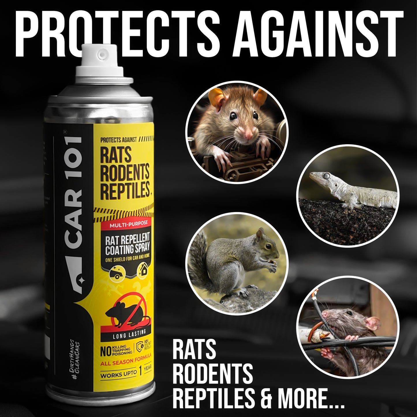 CAR101 Car Rat Repellent Spray | Anti Rat & Rodent Spray for Engine & Wiring Protection | Long Lasting Rat Protection for Cars & Bikes