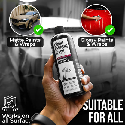 600 GSM Microfiber Cloth | for Car & Bike | Large Size + Ceramic Coating Shampoo - 300ML | 2-in-1 Effect Coating & Cleaning | Glossy Finish