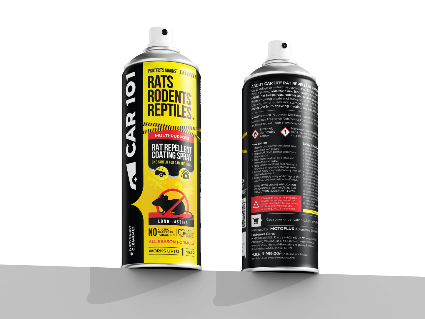 CAR101 Car Rat Repellent Spray | Anti Rat & Rodent Spray for Engine & Wiring Protection | Long Lasting Rat Protection for Cars & Bikes