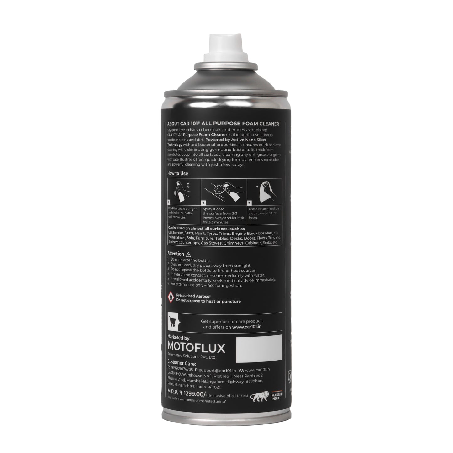 All Purpose Foam Cleaner | Best for daily cleaning | Car interior & Exterior | Anti Bacterial | 500ml large Size