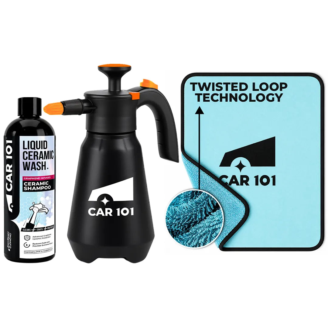 600 GSM Microfiber Cloth + Ceramic Coating Shampoo 300ml | 2-in-1 Effect Coating & Cleaning + Foam Sprayer | 1.5L Tank