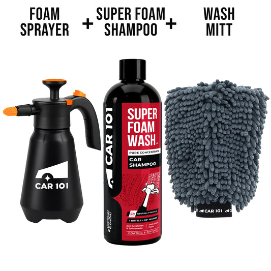 Vehicle Cleaning Kit - Car Washer, Foam Car Shampoo & Wash Mitt Combo