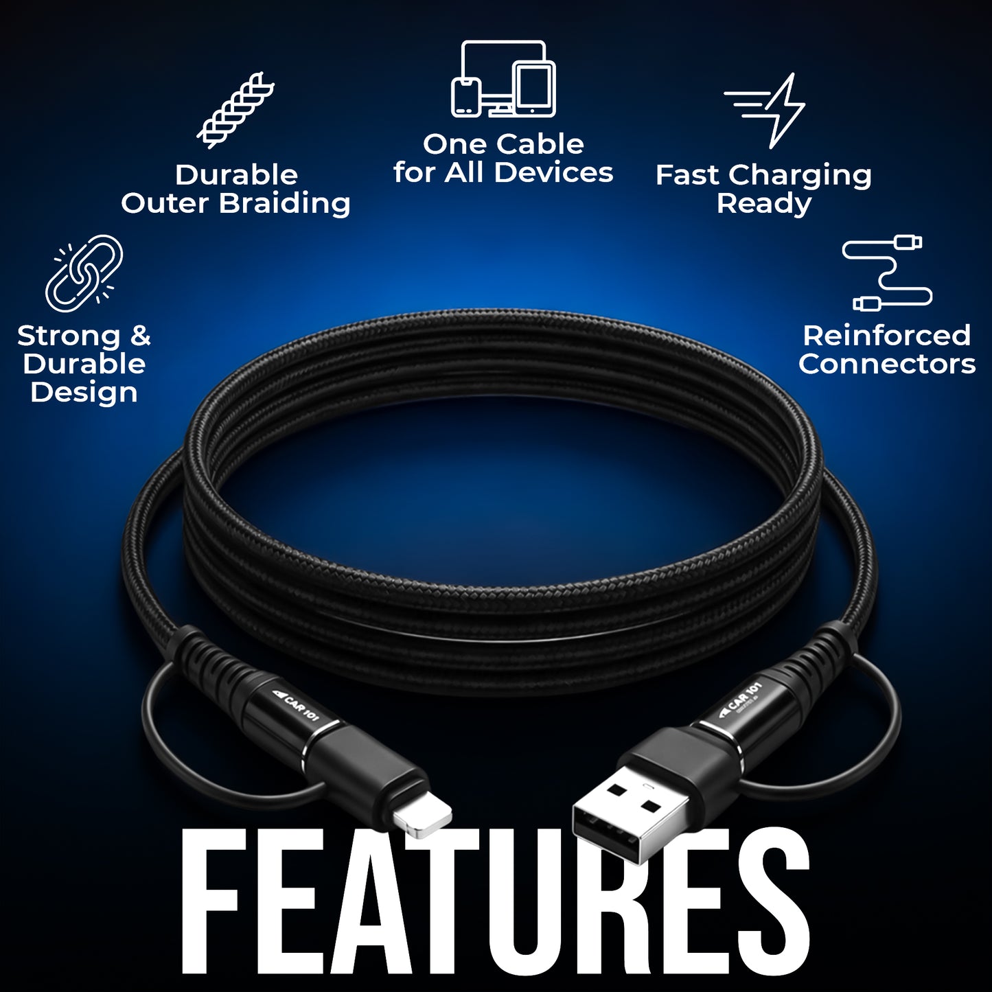 CAR101 Turbo Fast 65W Car Charge with 4 in 1 Cable