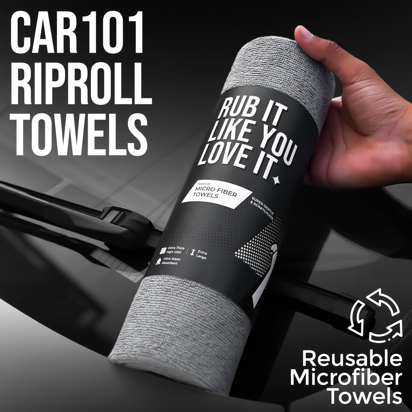 CAR101 Rip Rolls | 220 GSM Microfiber Towel Roll | 20 Units/Roll of tearable & reusable microfibre towels.