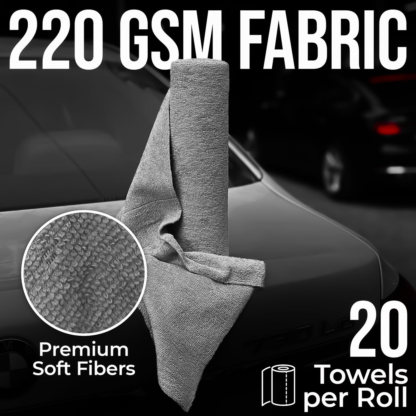 CAR101 Rip Rolls | 220 GSM Microfiber Towel Roll | 20 Units/Roll of tearable & reusable microfibre towels.