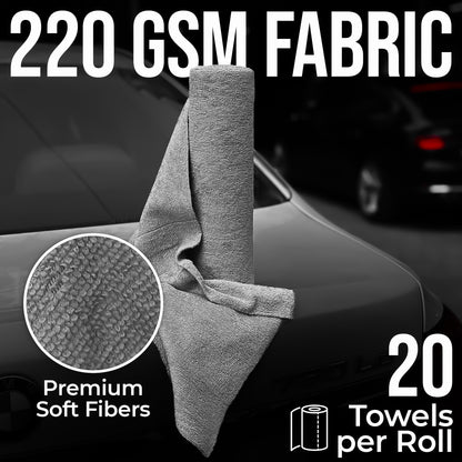 CAR101 Rip Rolls | 220 GSM Microfiber Towel Roll | 20 Units/Roll of tearable & reusable microfibre towels.